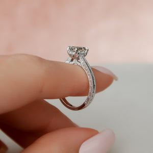 The Elizabeth Set With A 1 Carat Emerald 14K White Gold Lab Diamond