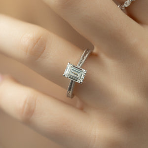The Elizabeth Set With A 1 Carat Emerald 14K White Gold Lab Diamond