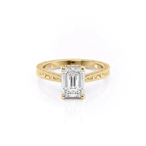 The Elizabeth Set With A 2 Carat Emerald 18K Yellow Gold Lab Diamond