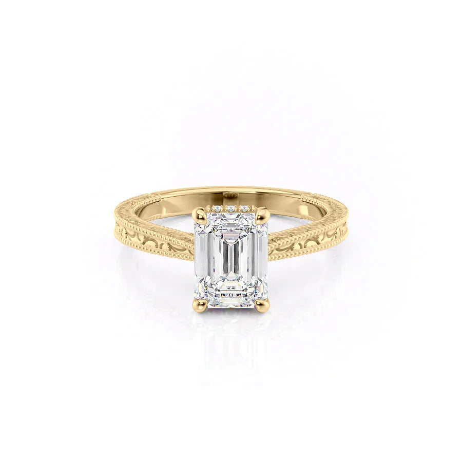 The Elizabeth Set With A 1 Carat Emerald 18K Yellow Gold Lab Diamond