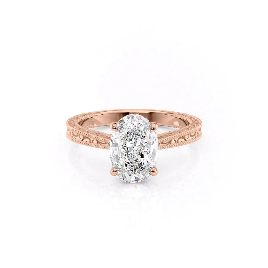 The Elizabeth Set With A 1.5 Carat Oval 14K Rose Gold Lab Diamond