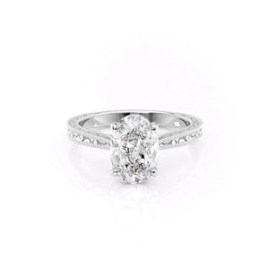 The Elizabeth Set With A 1 Carat Oval 14K White Gold Lab Diamond