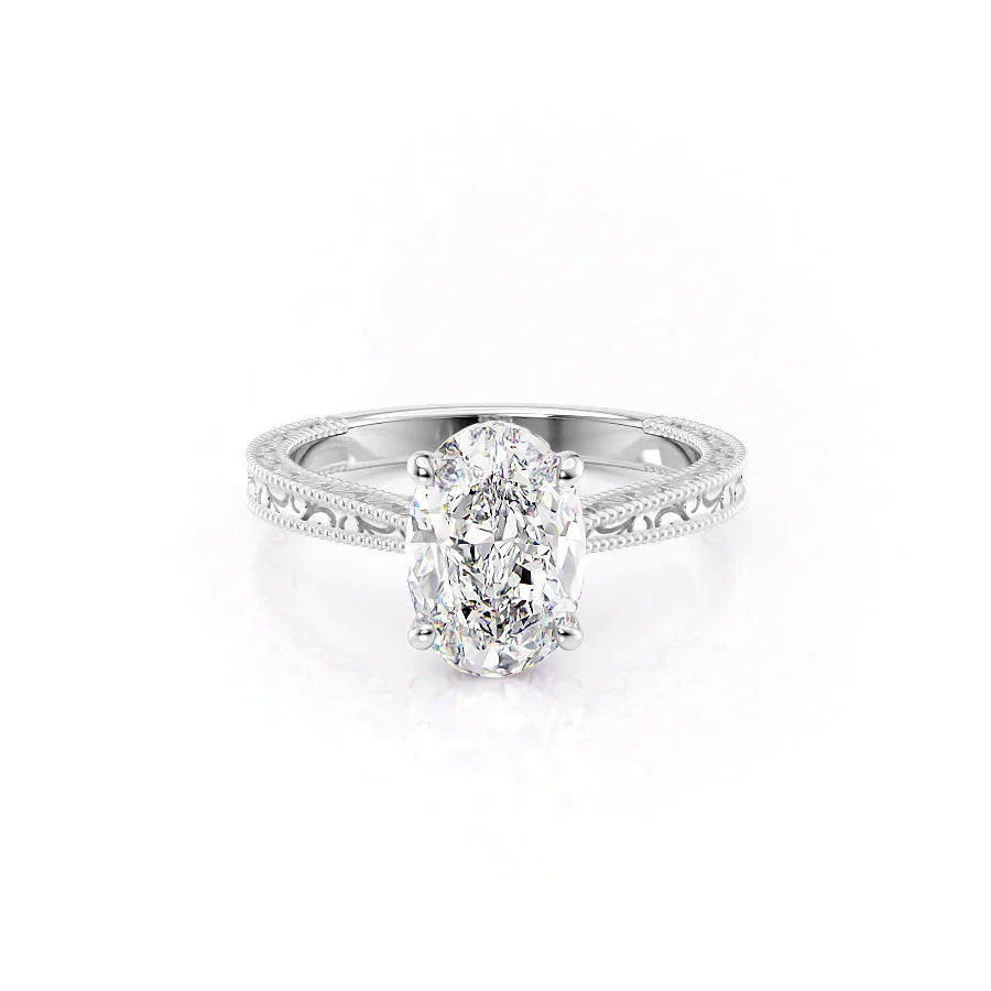 The Elizabeth Set With A 3 Carat Oval 18K White Gold Lab Diamond
