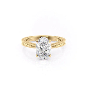 The Elizabeth Set With A 1 Carat Oval 14K Yellow Gold Lab Diamond
