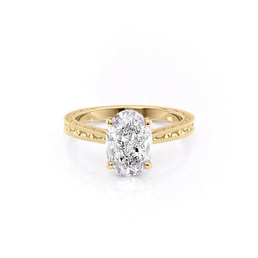 The Elizabeth Set With A 1 Carat Oval 18K Yellow Gold Lab Diamond