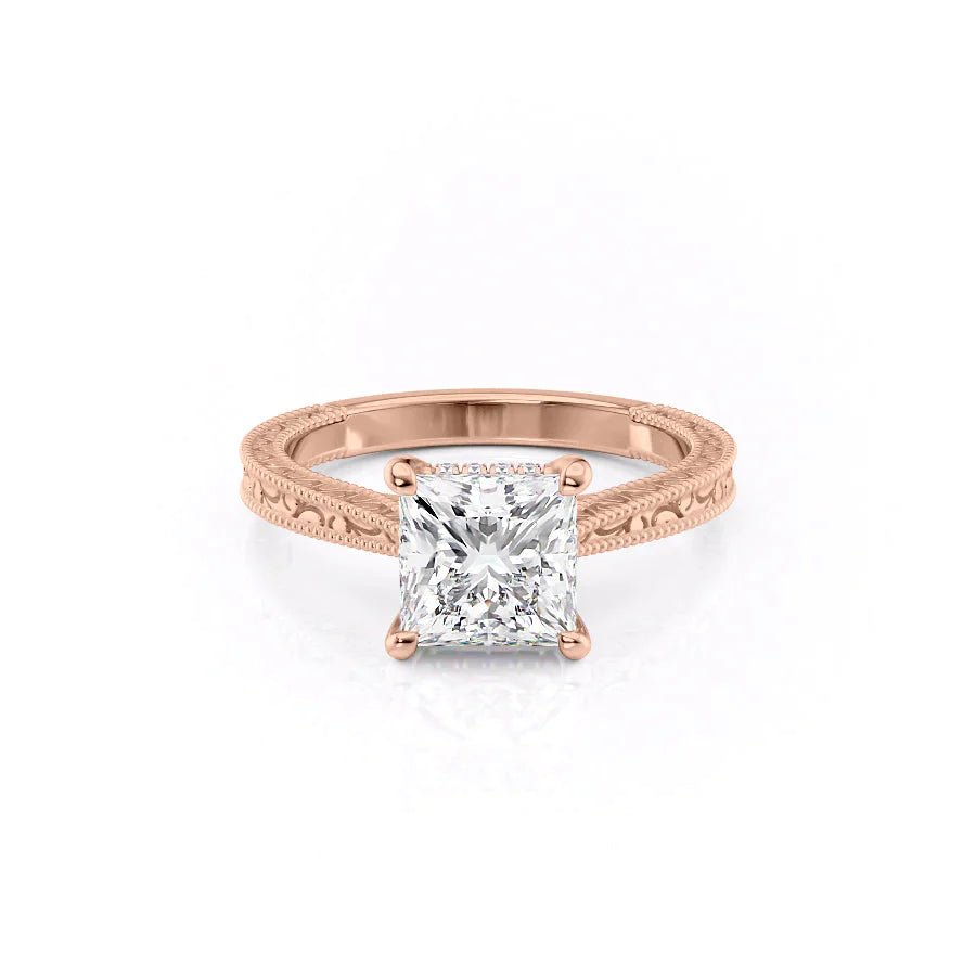 The Elizabeth Set  With A 2.5 Carat Princess 18K Rose Gold Moissanite