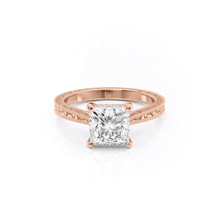 The Elizabeth Set With A 3 Carat Princess 14K Rose Gold Lab Diamond