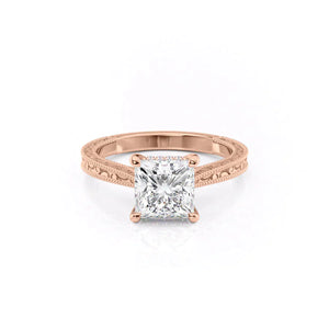 The Elizabeth Set With A 3 Carat Princess 14K Rose Gold Lab Diamond