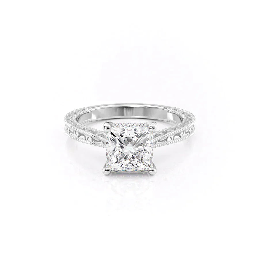 The Elizabeth Set With A 1 Carat Princess 14K White Gold Lab Diamond
