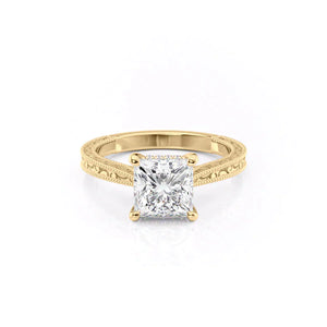 The Elizabeth Set With A 1 Carat Princess 18K Yellow Gold Lab Diamond