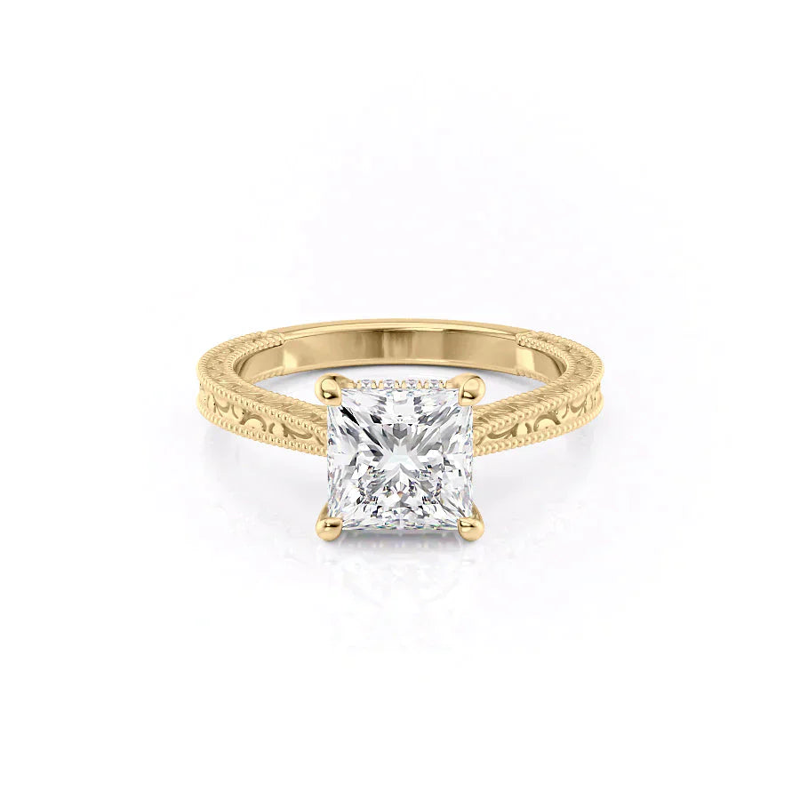 The Elizabeth Set With A 1.5 Carat Princess 18K Yellow Gold Lab Diamond