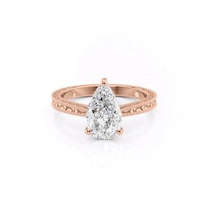 The Elizabeth Set With A 3 Carat Pear 14K Rose Gold Lab Diamond