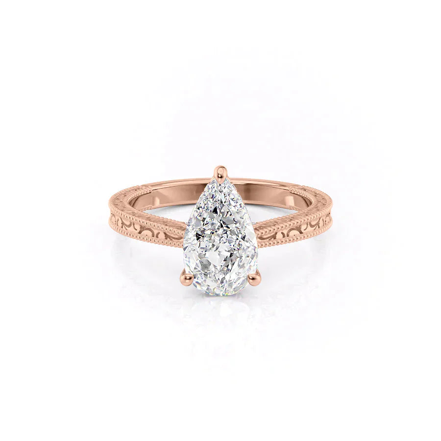 The Elizabeth Set With A 2.5 Carat Pear 14K Rose Gold Lab Diamond