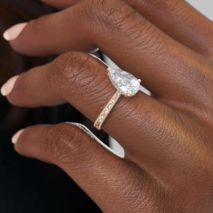 The Elizabeth Set With A 1 Carat Pear 14K Rose Gold Lab Diamond