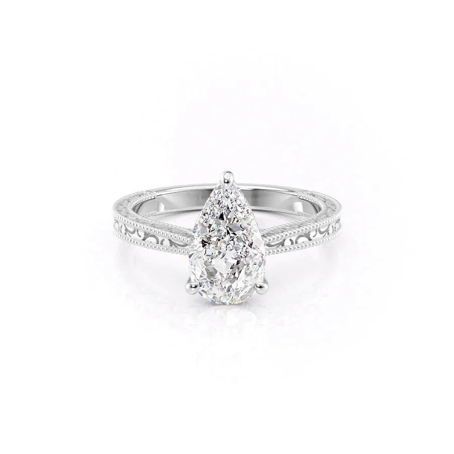 The Elizabeth Set With A 1.5 Carat Pear 18K White Gold Lab Diamond