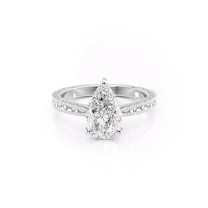 The Elizabeth Set With A 3 Carat Pear 18K White Gold Lab Diamond