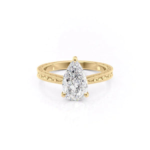 The Elizabeth Set With A 1.5 Carat Pear 14K Yellow Gold Lab Diamond