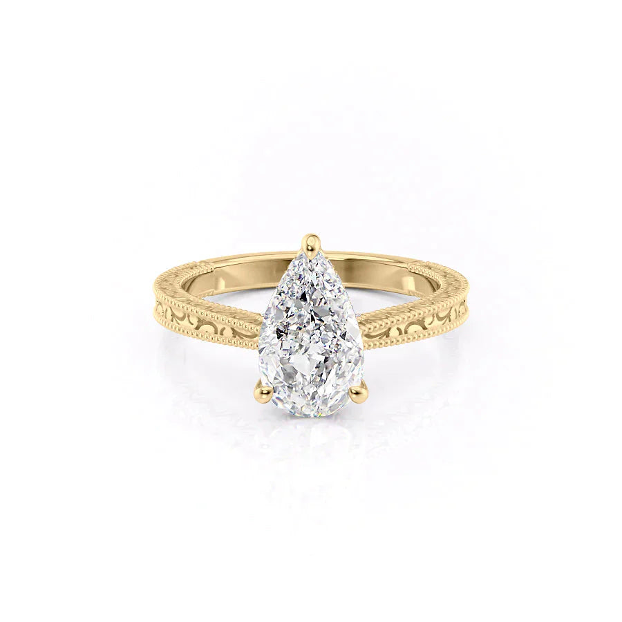 The Elizabeth Set With A 2.5 Carat Pear 18K Yellow Gold Lab Diamond