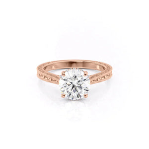 The Elizabeth Set With A 3 Carat Round 14K Rose Gold Lab Diamond