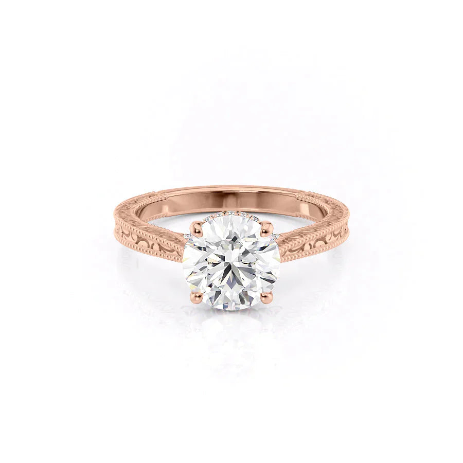 The Elizabeth Set With A 2 Carat Round 14K Rose Gold Lab Diamond