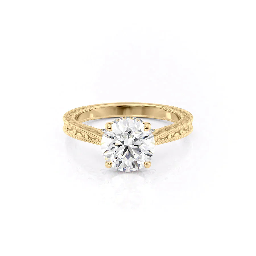 The Elizabeth Set With A 2 Carat Round 18K Yellow Gold Lab Diamond