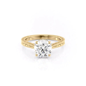 The Elizabeth Set With A 1.5 Carat Round 14K Yellow Gold Lab Diamond