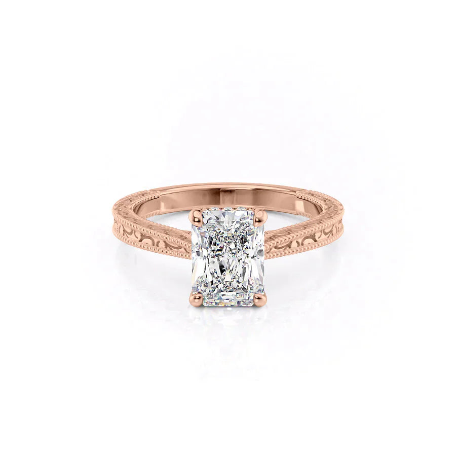 The Elizabeth Set With A 1.5 Carat Radiant 14K Rose Gold Lab Diamond