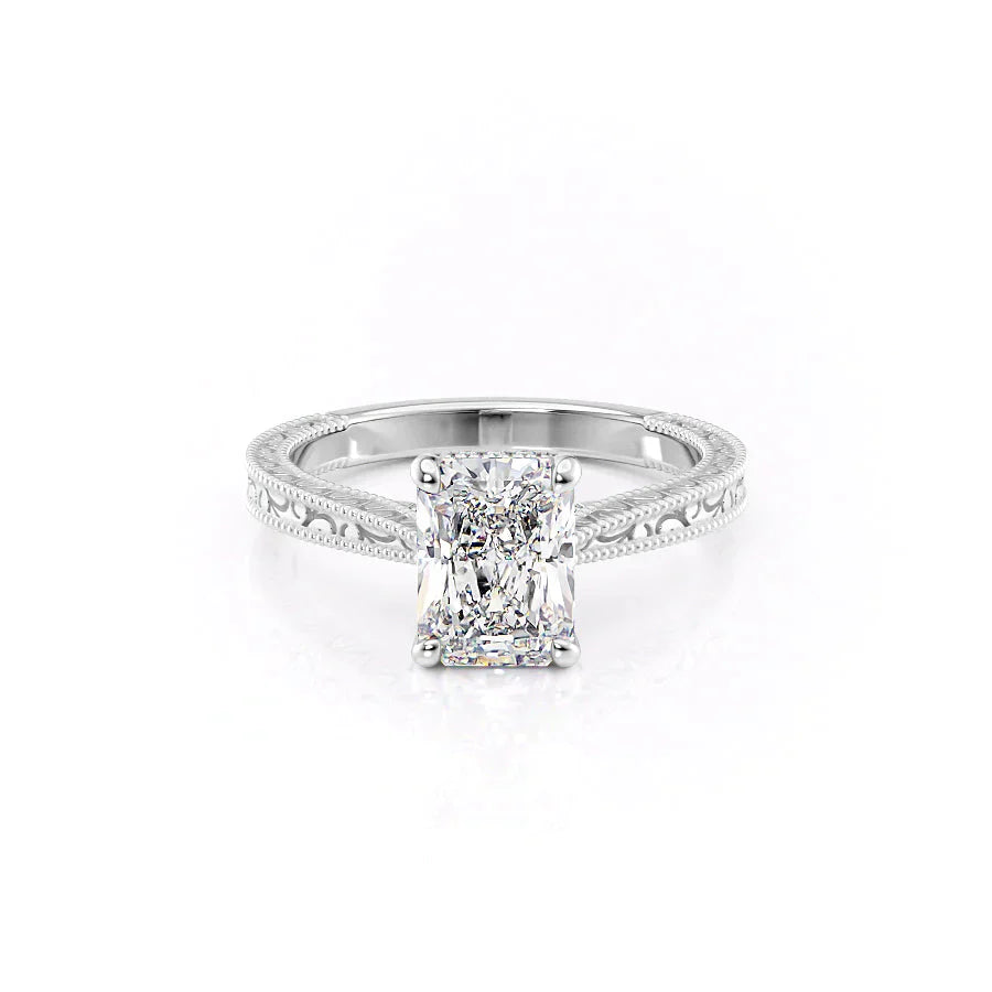 The Elizabeth Set With A 1.5 Carat Radiant 18K White Gold Lab Diamond