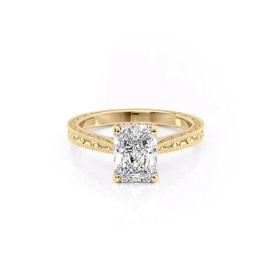 The Elizabeth Set With A 2.5 Carat Radiant 18K Yellow Gold Lab Diamond