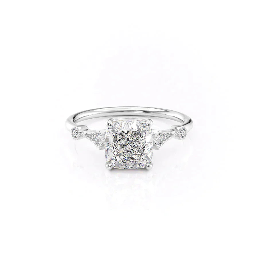 The Amber Set  With A 1 Carat Cushion 14K White Gold Moissanite