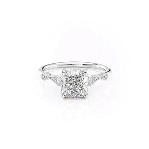 The Amber Set  With A 1 Carat Cushion 14K White Gold Moissanite