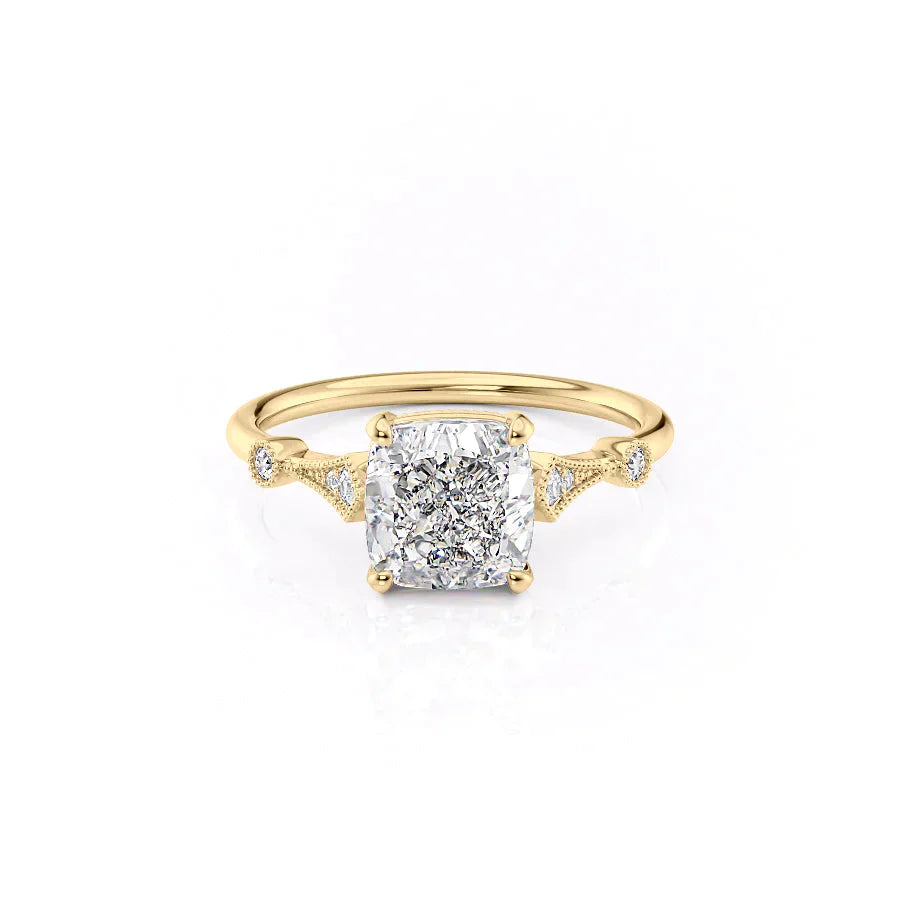 The Amber Set  With A 1 Carat Cushion 14K Yellow Gold Moissanite