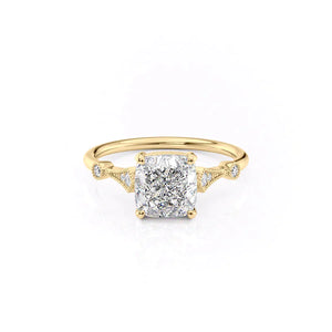 The Amber Set  With A 1 Carat Cushion 14K Yellow Gold Moissanite