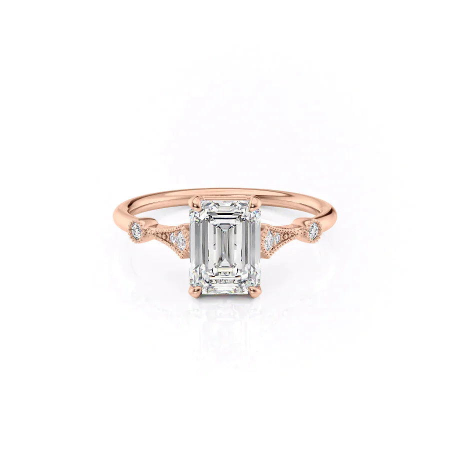 The Amber Set  With A 1 Carat Emerald 14K Rose Gold Moissanite