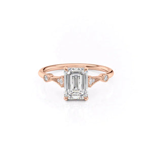 The Amber Set  With A 1 Carat Emerald 14K Rose Gold Moissanite
