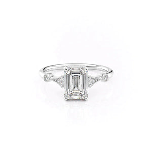 The Amber Set  With A 1 Carat Emerald 18K White Gold Moissanite
