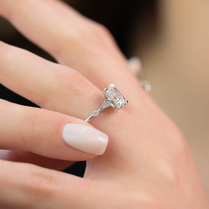 The Amber Set With A 1 Carat Emerald 14K White Gold Lab Diamond