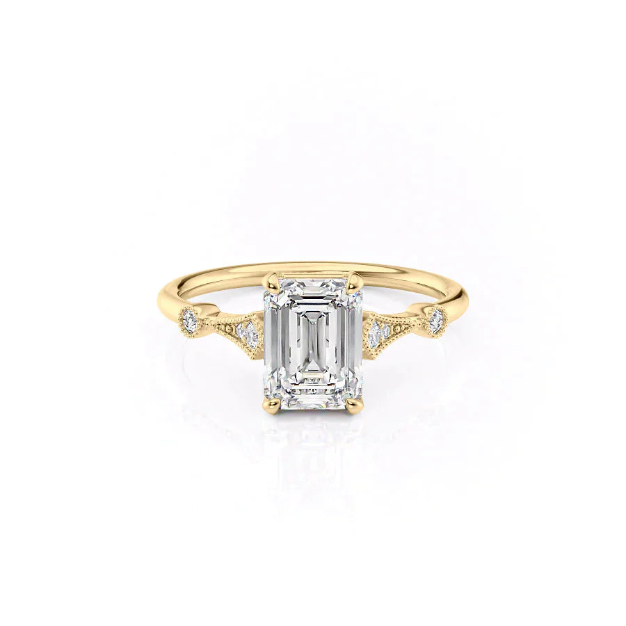 The Amber Set  With A 1 Carat Emerald 18K Yellow Gold Moissanite