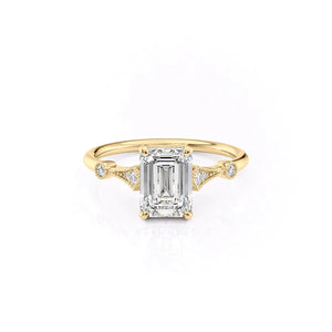 The Amber Set  With A 1 Carat Emerald 18K Yellow Gold Moissanite