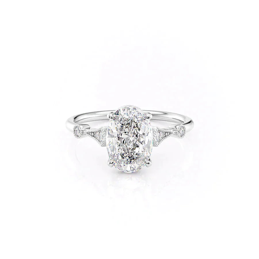 The Amber Set  With A 1 Carat Oval 18K White Gold Moissanite