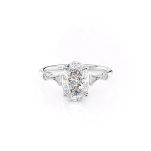 The Amber Set  With A 1 Carat Oval 18K White Gold Moissanite