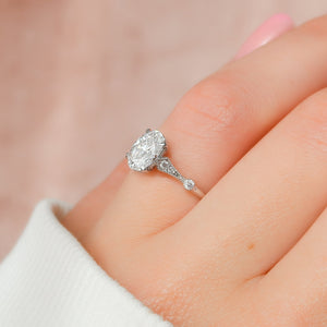 The Amber Set With A 1 Carat Oval 14K White Gold Lab Diamond