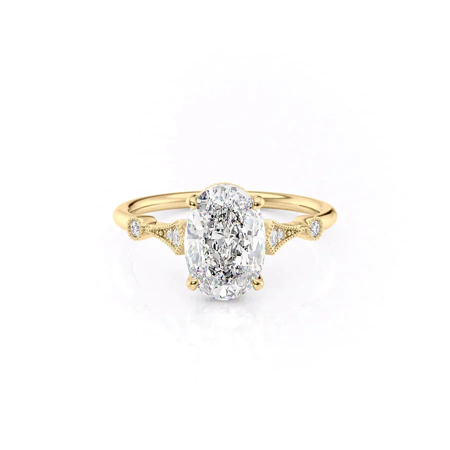 The Amber Set  With A 1 Carat Oval 18K Yellow Gold Moissanite