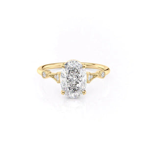 The Amber Set  With A 1 Carat Oval 18K Yellow Gold Moissanite