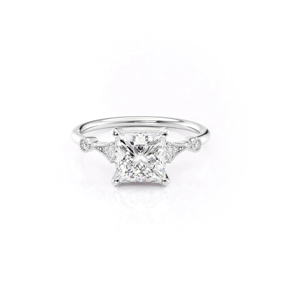 The Amber Set  With A 1 Carat Princess 14K White Gold Moissanite