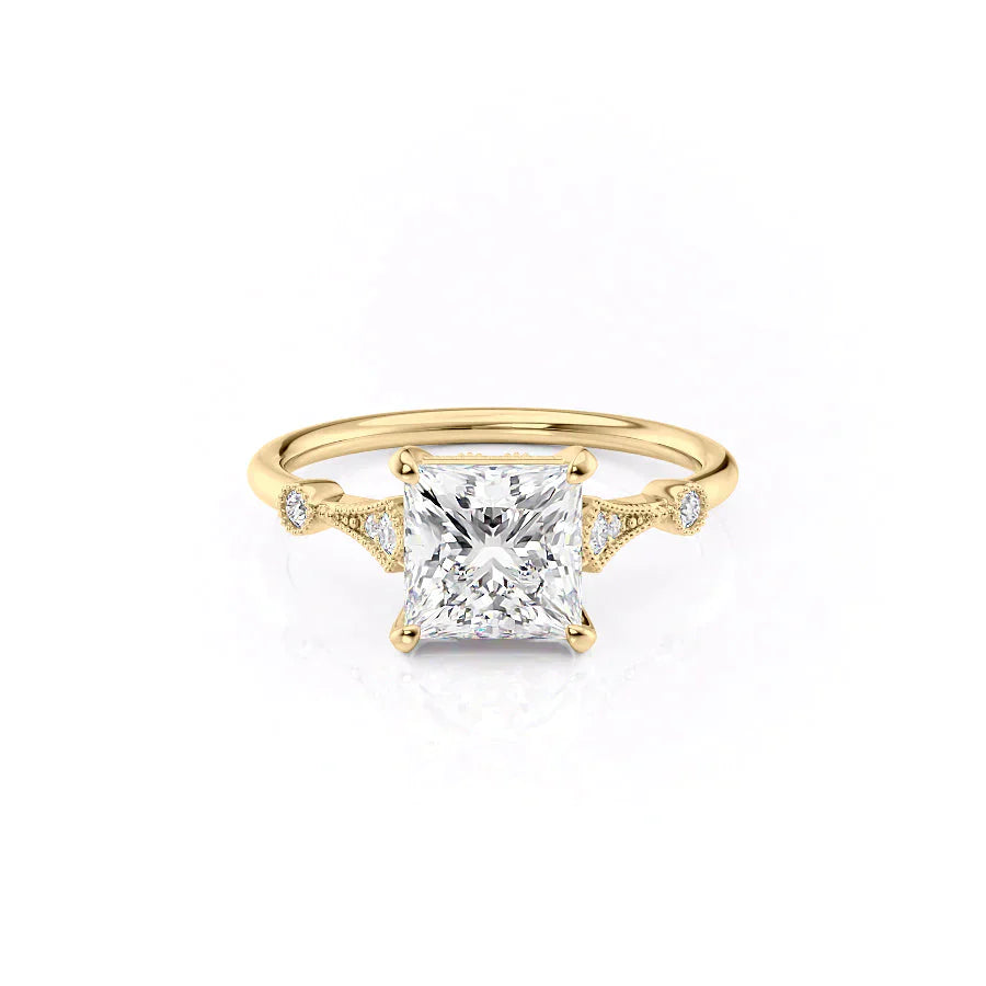 The Amber Set  With A 1 Carat Princess 18K Yellow Gold Moissanite