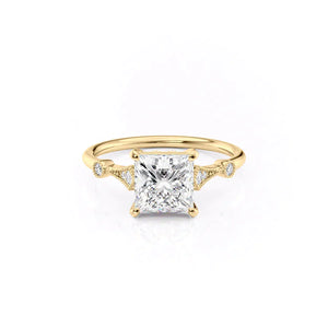 The Amber Set  With A 1 Carat Princess 18K Yellow Gold Moissanite