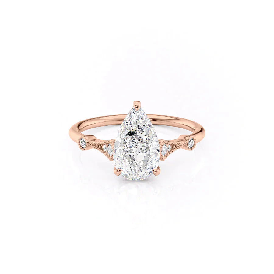 The Amber Set  With A 1 Carat Pear 14K Rose Gold Moissanite