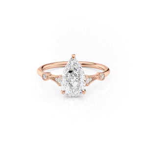 The Amber Set  With A 1 Carat Pear 14K Rose Gold Moissanite
