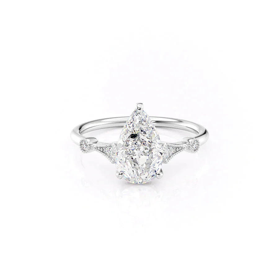 The Amber Set  With A 1 Carat Pear 14K White Gold Moissanite